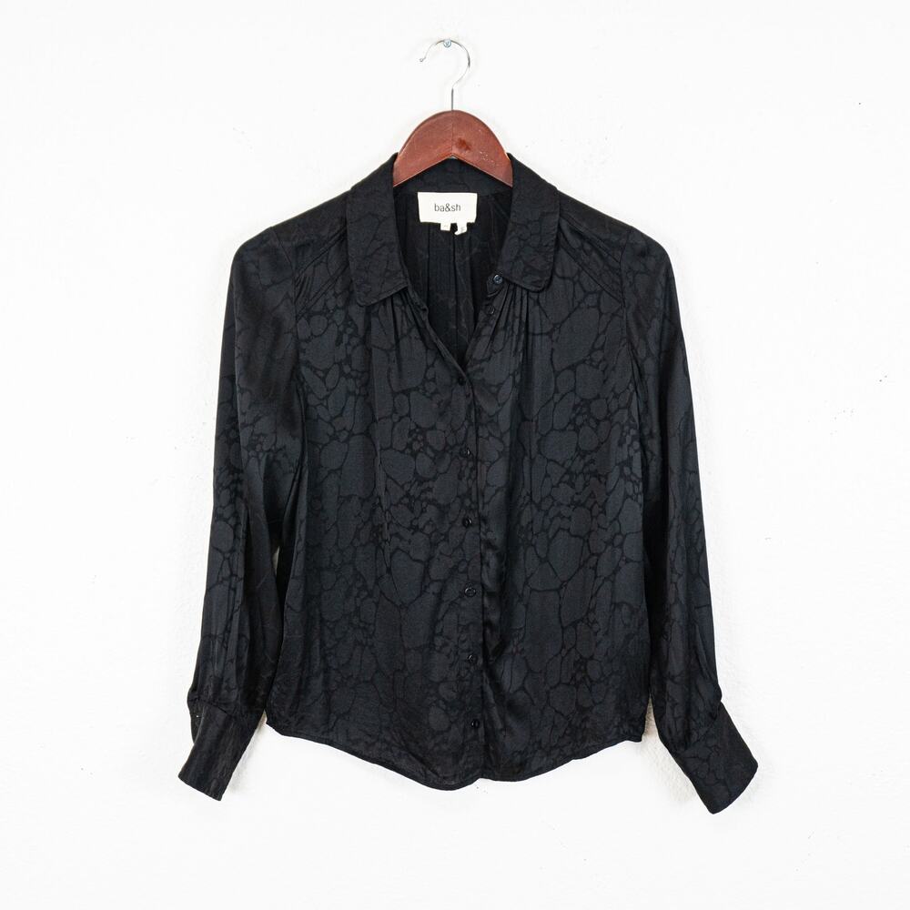 Ba&sh Doli Print button up Blouse in Black Noir Satin Viscose Size XS - Picture 8 of 11